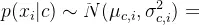 p(x_{i}|c)\sim N(\mu _{c,i},\sigma ^{2}_{c,i})