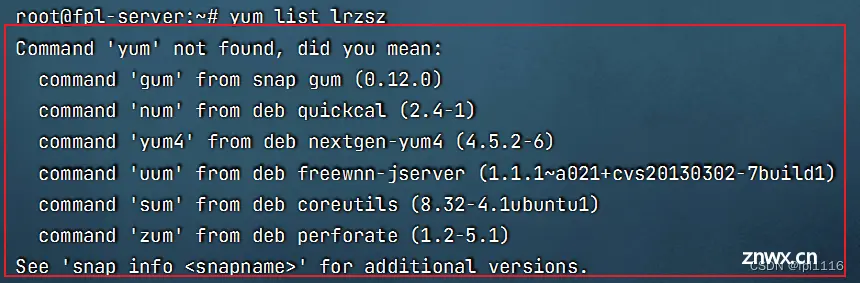 Ubuntu中使用yum命令出现错误提示:Command ‘yum‘ not found, did you mean: