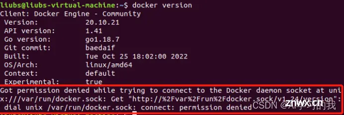 Docker指令报错：Got permission denied while trying to connect to the Docker daemon socket at unix:/