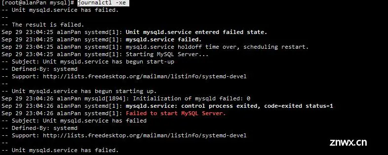 LInux Mysql 启动时报错： Job for mysqld.service failed because the control process exited with err...解决方法