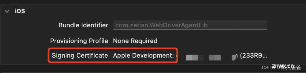 Signing Certificate Apple Development