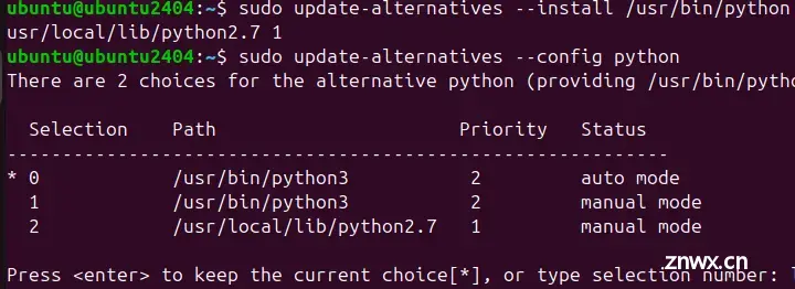 在 Ubuntu 24.04 上将 Python 2.7 或 3 设置为默认