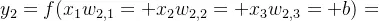 y_{2} =f(x_{1} w_{2, 1} + x_{2} w_{2,2} + x_{3} w_{2,3} + b)