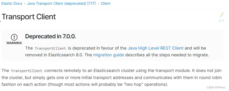 ElasticSearch 8.x 弃用了 High Level REST Client，移除了 Java Transport Client，推荐使用 Elasticsearch Java API