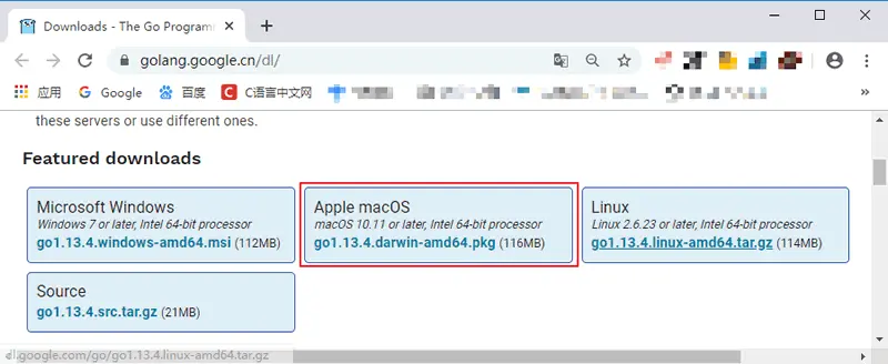 下载Mac OS版Go语言开发包