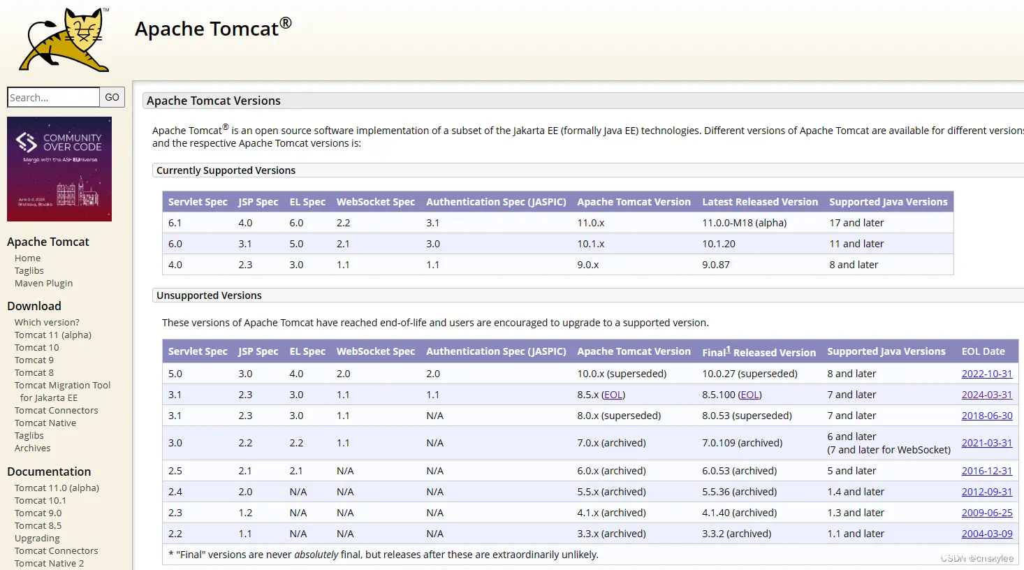 【Tomcat】Apache官方结束Tomcat 8.5分支版本技术支持