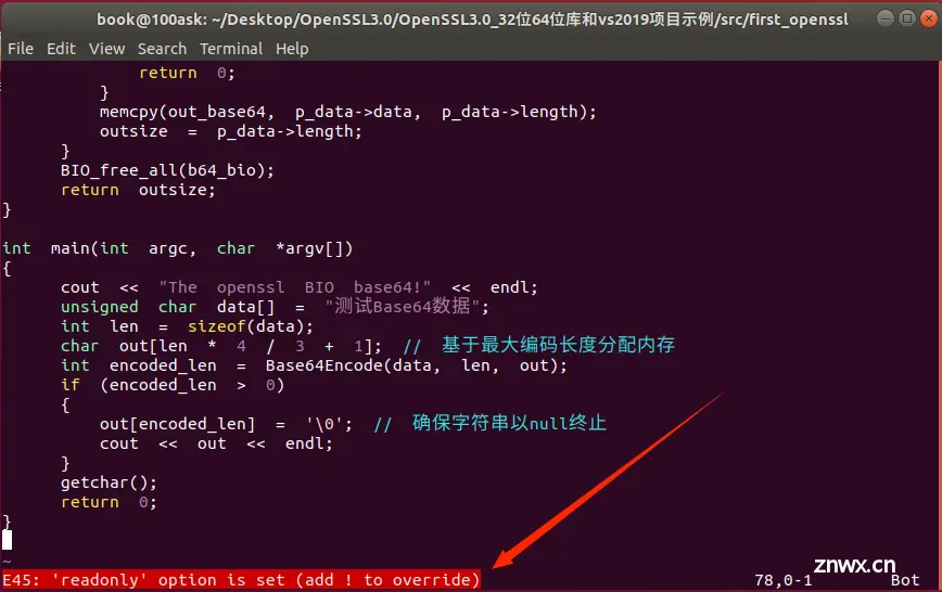 Linux进行vi编译代码出现“E45: ‘readonly‘ option is set (add ! to override)”（完美解决）。