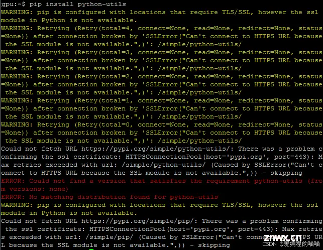 WARNING:pip is configured with locations that require TLS/SSL, however the ssl module in python 解决方案