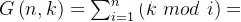 G\left ( n,k \right )=\sum_{i=1}^{n}\left ( k \, \, mod\, \, i\right )